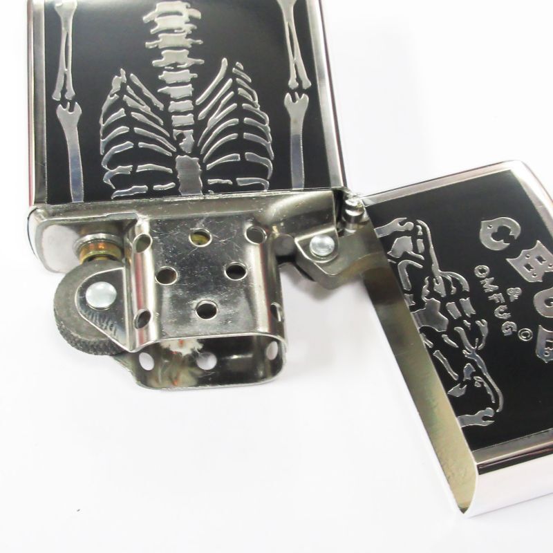 VIntage Zippo CBGB & OMFUG Logo Skeleton Silver Etching Japan