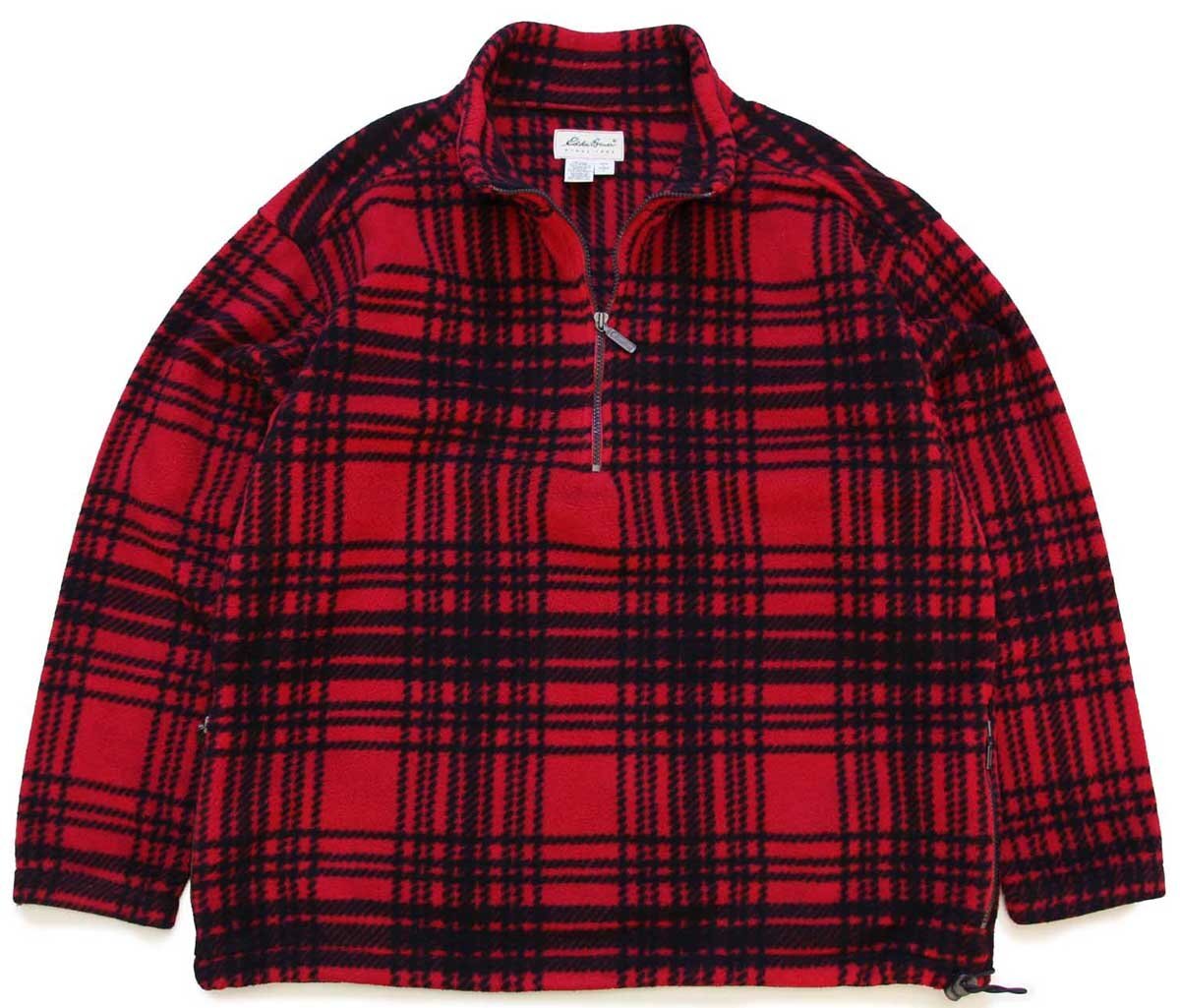 90s EddieBauerエディーバウアー チェック ハイネック ハーフジップ