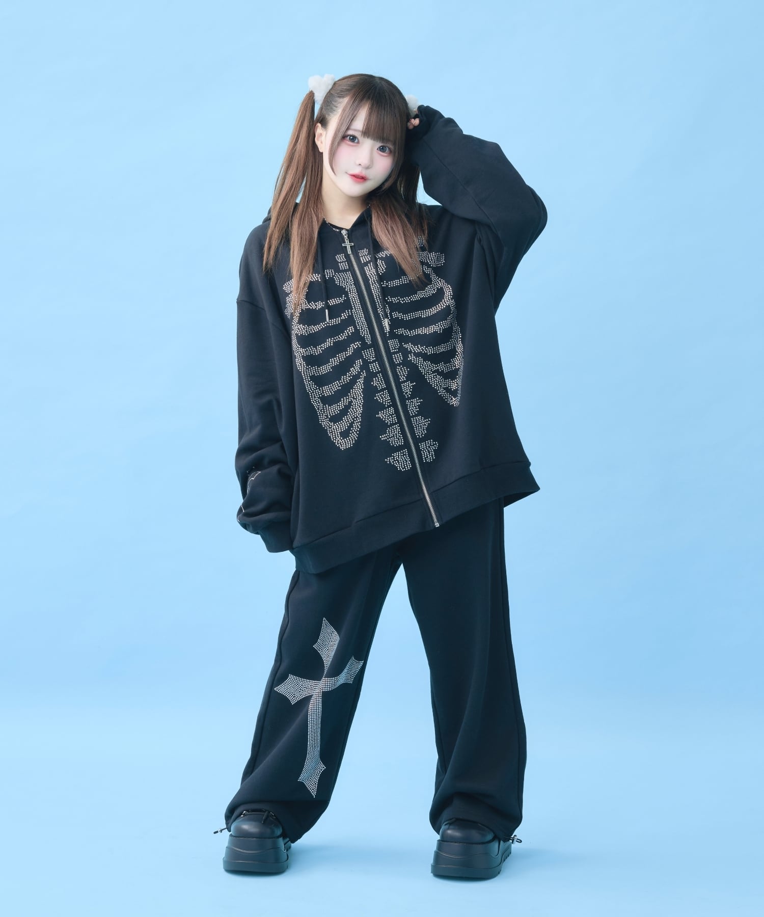 粉骨砕身ラインストーンZIPパーカー(グレー) | Hauls