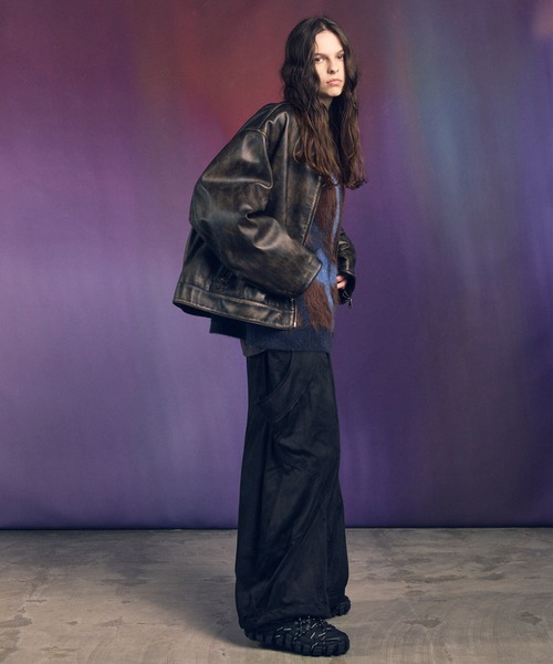 UNISEX》Sheep Leather Single Riders Collared Jacket/シープレザー