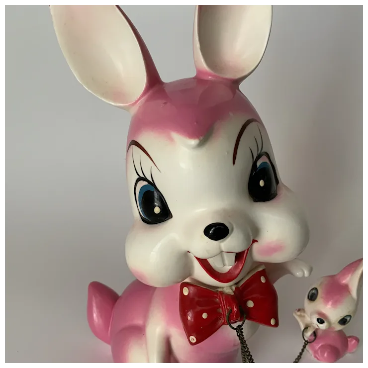 Mid Century Easter Anthropomorphic Bunny Rabbits Pink Chain