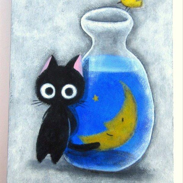 王様の休日】猫 A4サイズ ガラスアート（アクリル版） 額装付きBAEZ3