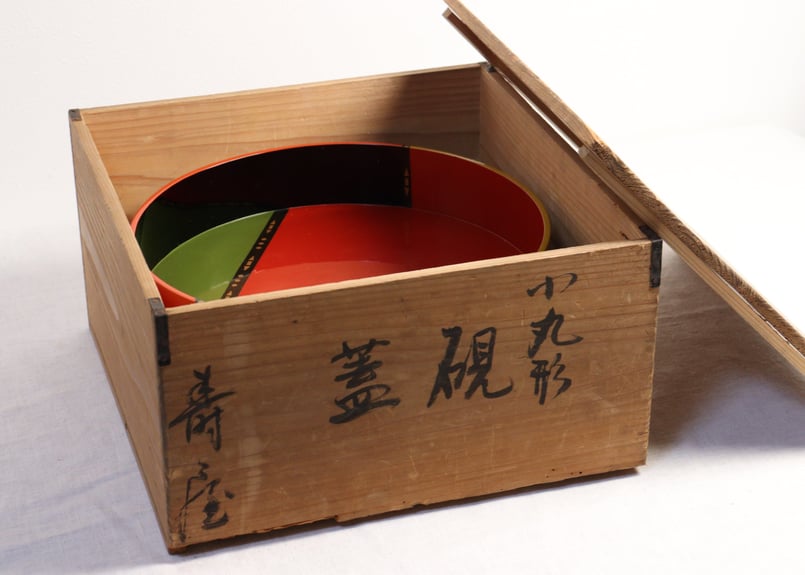 輪島塗幾何学文丸形硯蓋2pセット 小 共箱付き 小キズ有 | 吉祥寺PukuPuku
