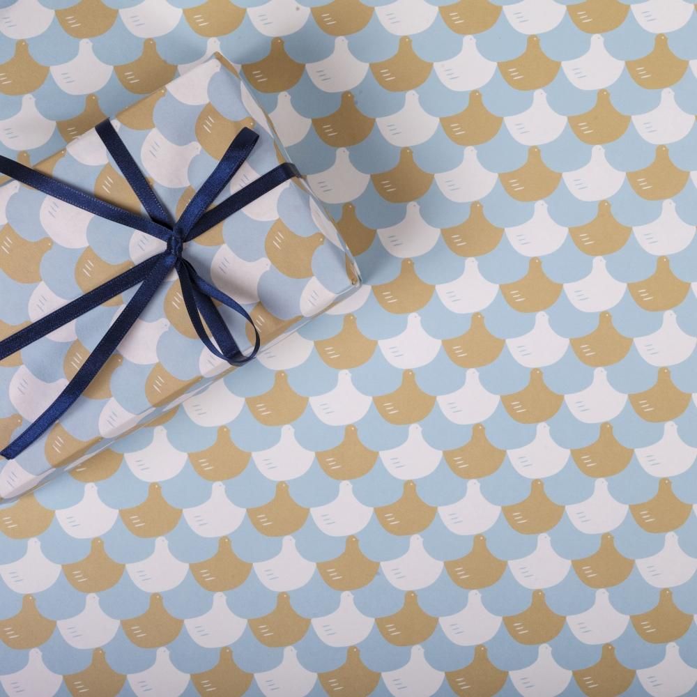 水色×茶の千鳥柄ラッピングペーパー/包装紙 5枚 - おしゃれな海外包装