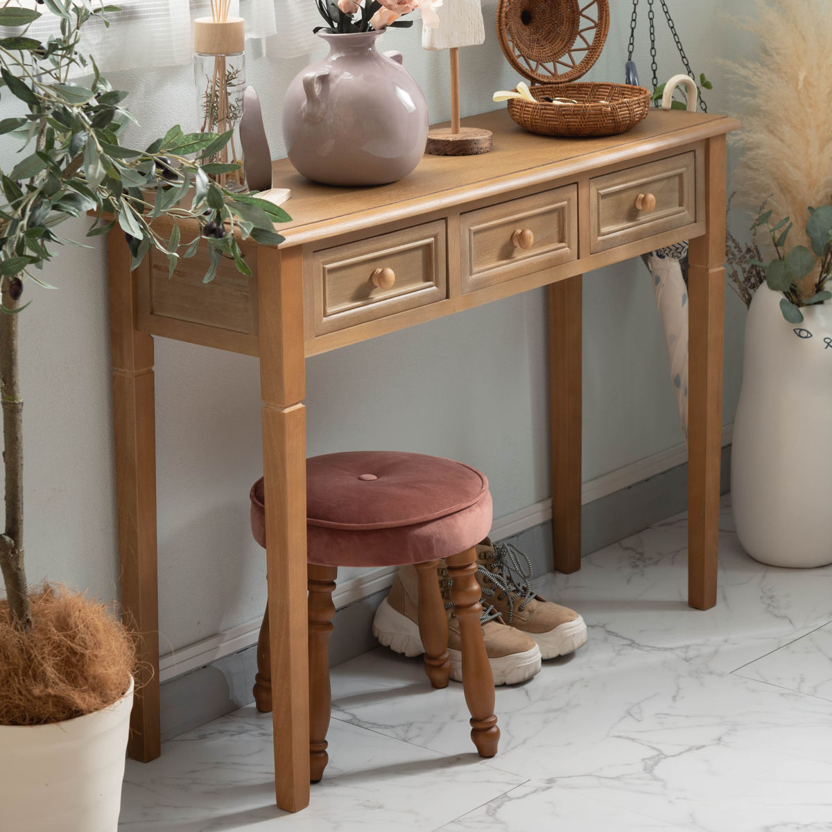 サイドテーブル幅100cmブラウン木製アンティーク調コンソール サイド