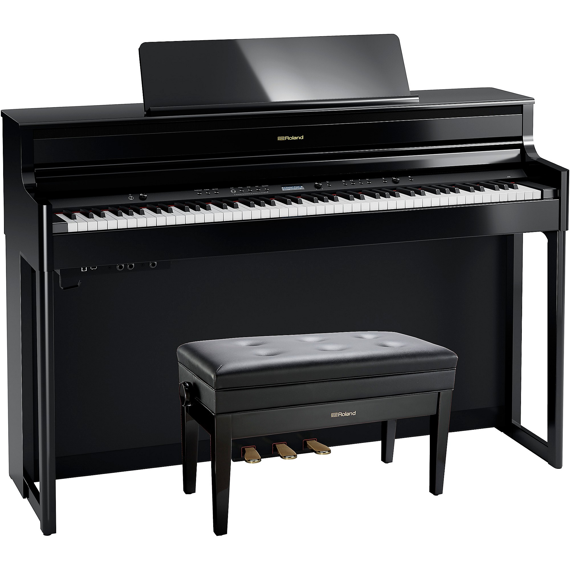 Roland HP704 Digital Upright Piano With Bench Polished Ebony