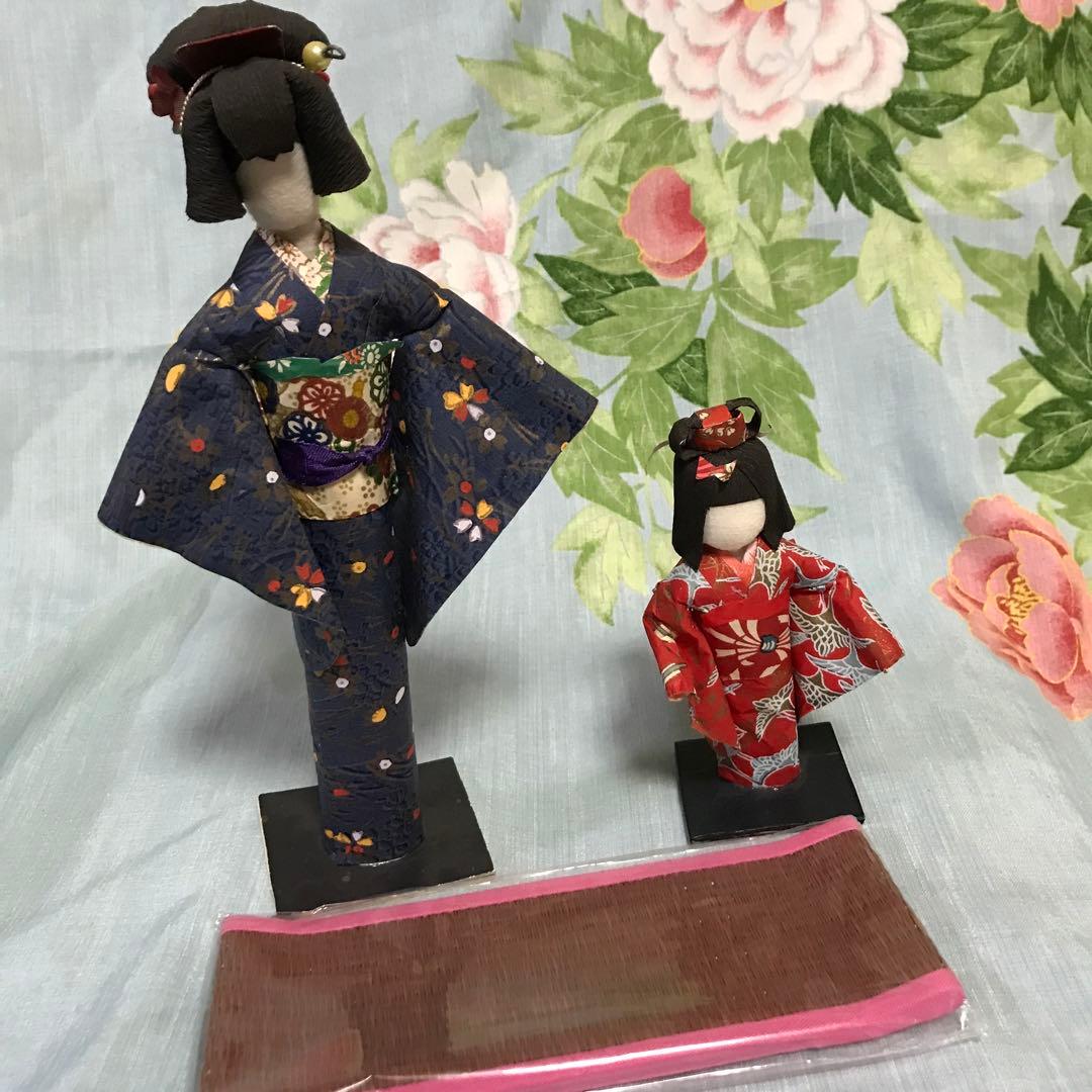 ハンドメイド 和紙人形（親・子）置き台（裏すべり止めあり）日本人形