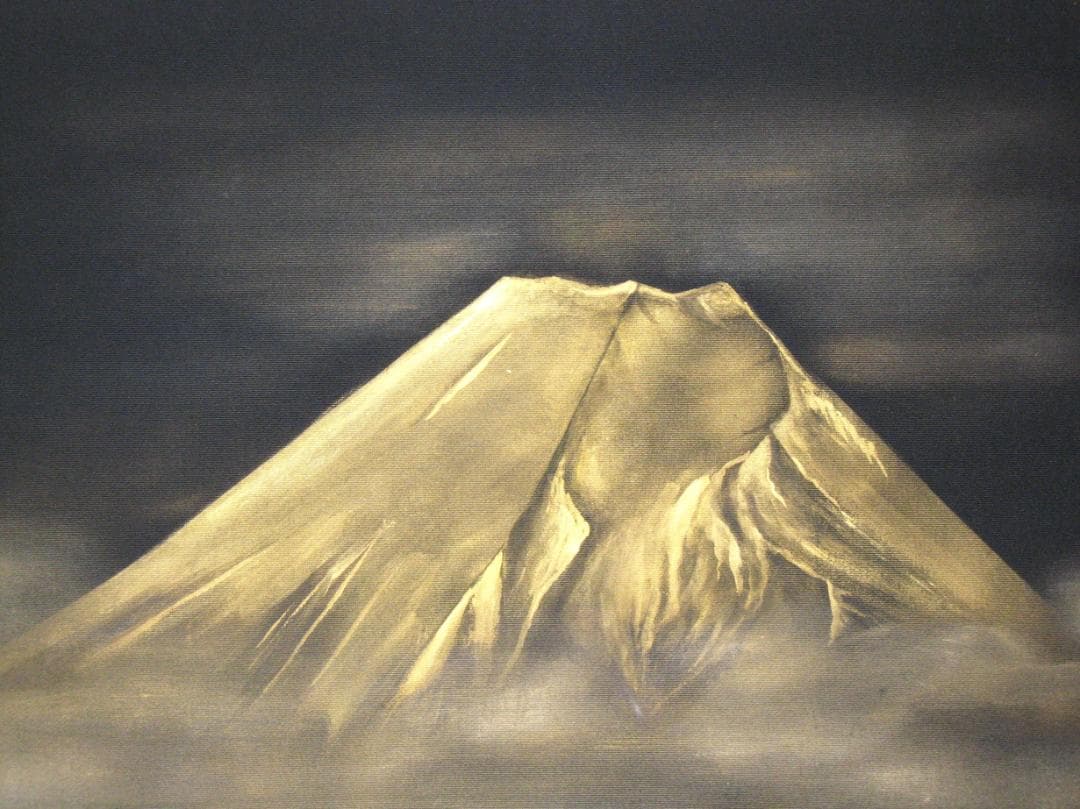 【真筆】掛け軸　富士之山◆長島博山　金泥使用 太巻仕様 共箱・タトウ箱付