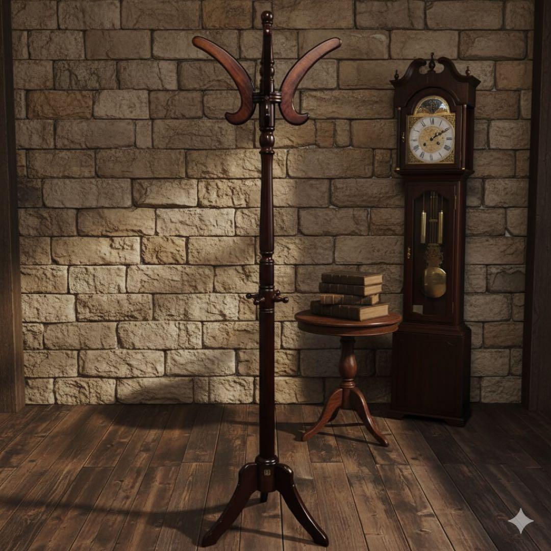 ニチハン　アンティーク　コートハンガー　ハンガーポール　木製 ニチハン 木製 ポールハンガー 高さ186cm ダークブラウン アンティーク