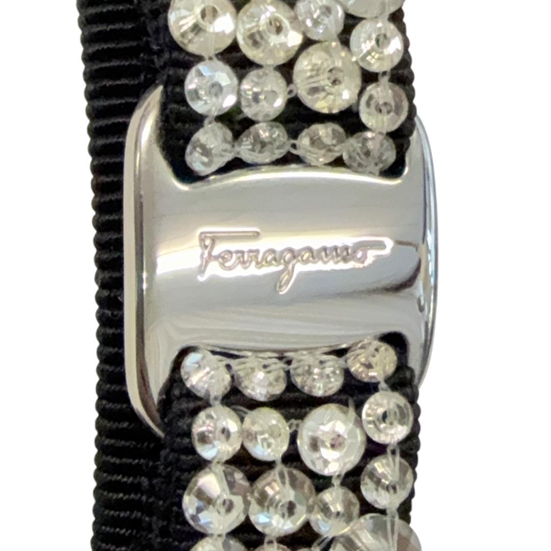 美品 フェラガモ ヴァラ リボン カチューシャ ラインストーン ブラック