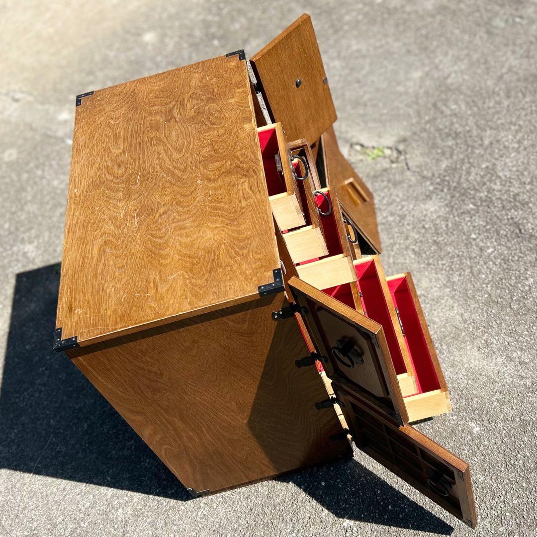 2025，定番 希少 箪笥 裁縫箱 木箱 からくり 鍵有り 隠し有り 古道具