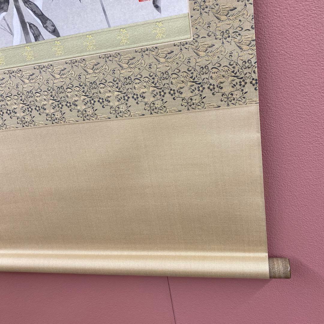 美品 掛軸 富田保和作「鶲くる」共箱 太巻き付 花鳥