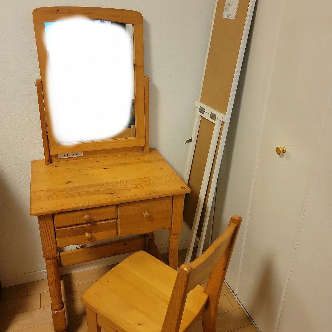 木製ドレッサー・鏡台 ドレッサー&スツールセット 幅60cm 鏡台 天板開閉タイプ （ ドレッサー