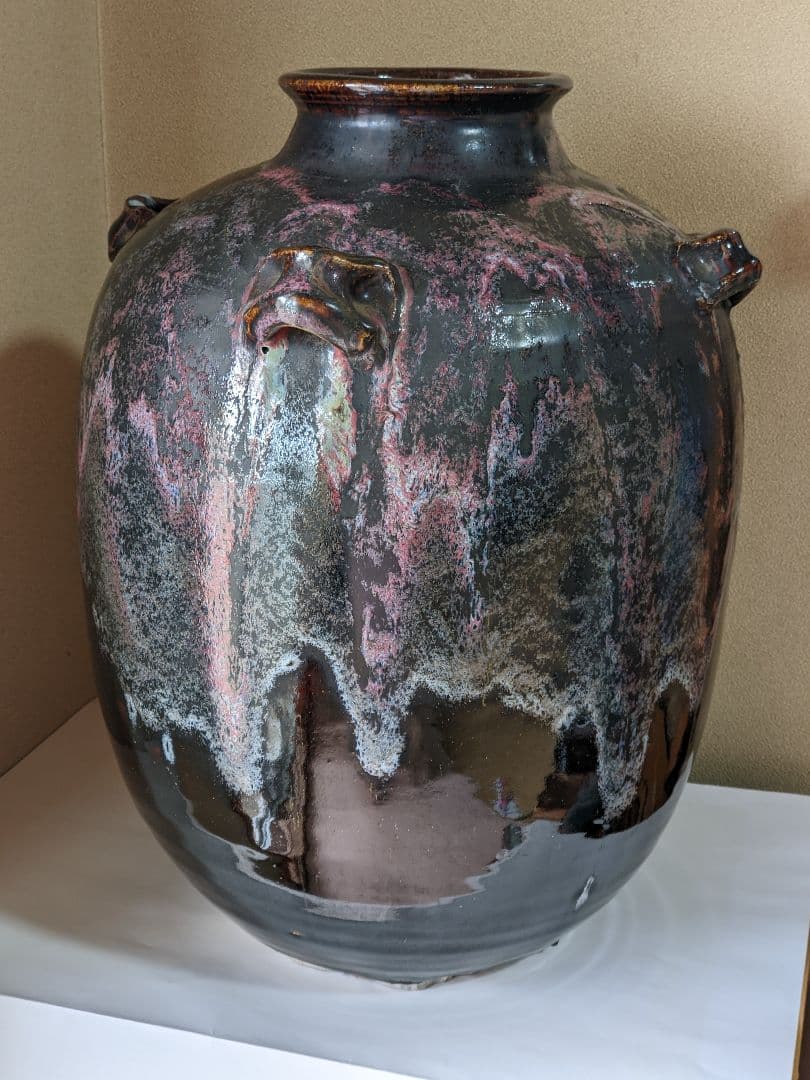 ♦古陶磁 茶壺 斑釉流し掛け 四耳壺 侘び寂び 置物 飾り古玩古美術品 骨董品 ♢古陶磁 茶壺 斑釉流し掛け 四耳壺 侘び寂び 置物 飾り古玩